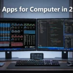 essential apps for computer showing dual monitor setup running hardware diagnostics and productivity tools